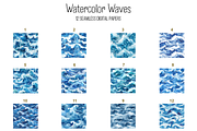 Watercolor Waves Digital Paper, a Pattern Graphic by Chromolume Studio (Thumbnail 2 of 28)