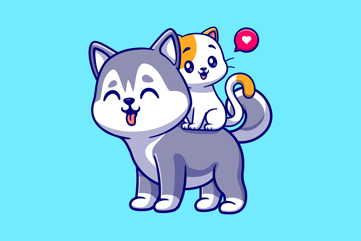 Cute Husky Dog Playing With Cat, an Animal Illustration by Catalyst Labs (Photo 1 of 3)