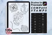 120 compass tattoo-style procreate, a Brush Add-On by Arts For Peace (Thumbnail 2 of 9)