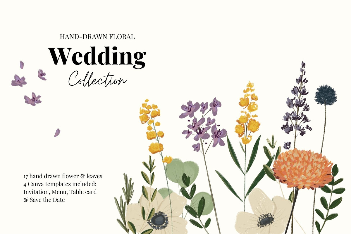 Wedding collection handdraw florals, a Stationery Template by kreart (Photo 1 of 8)