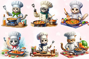 Watercolor Cute Chef Cat Clipart, an Animal Illustration by Craft Nest (Thumbnail 2 of 5)