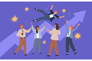 Throwing into air businessman, a Person Illustration by YummyBuum