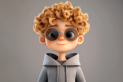 3D Cartoon Boy Curly Hair Sunglasses, a Person Photo by Hamza067 (Thumbnail 2 of 4)