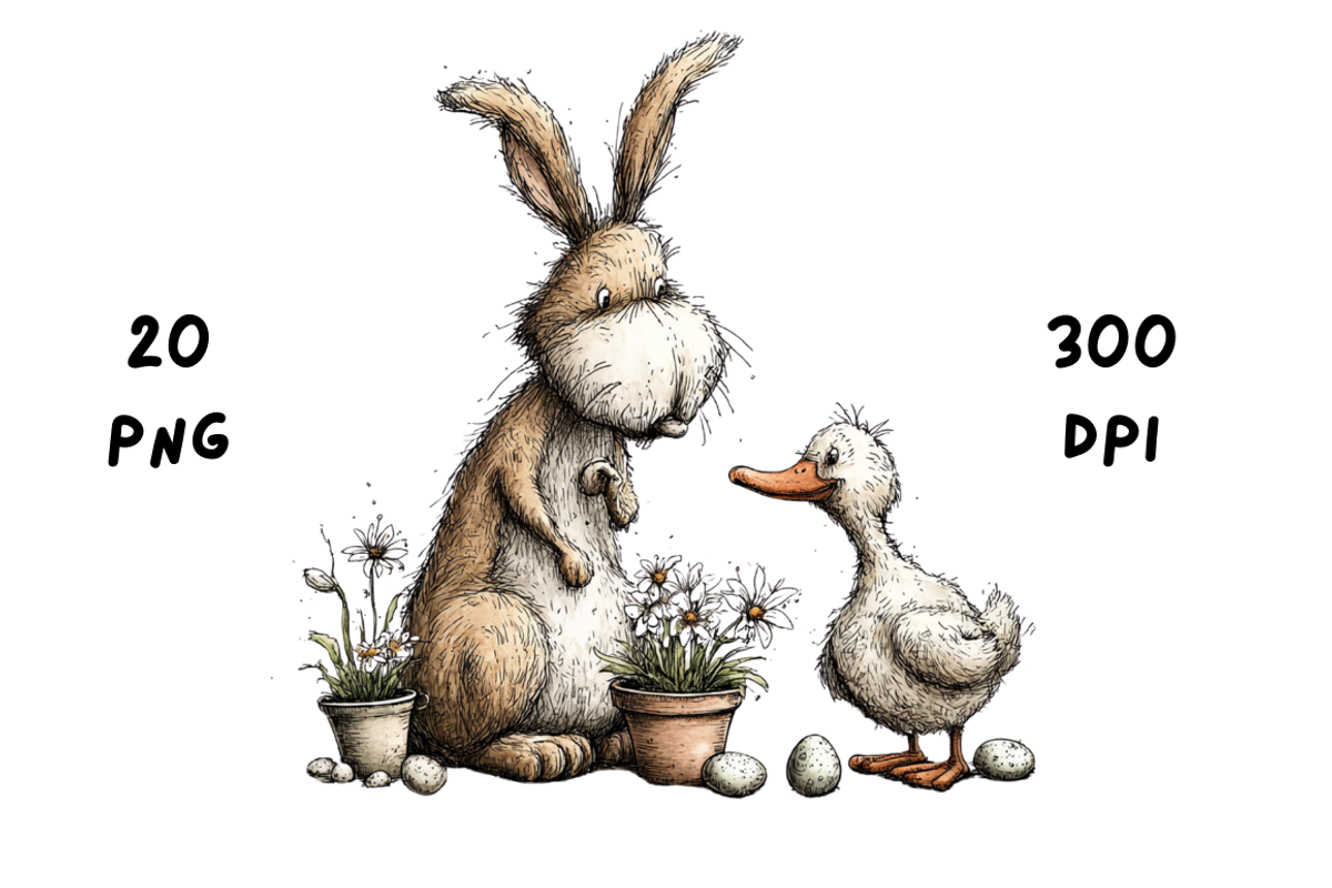 Whimsical Floral Bunny and Duck, an Animal Illustration by GiraffeCreative (Photo 5 of 20)