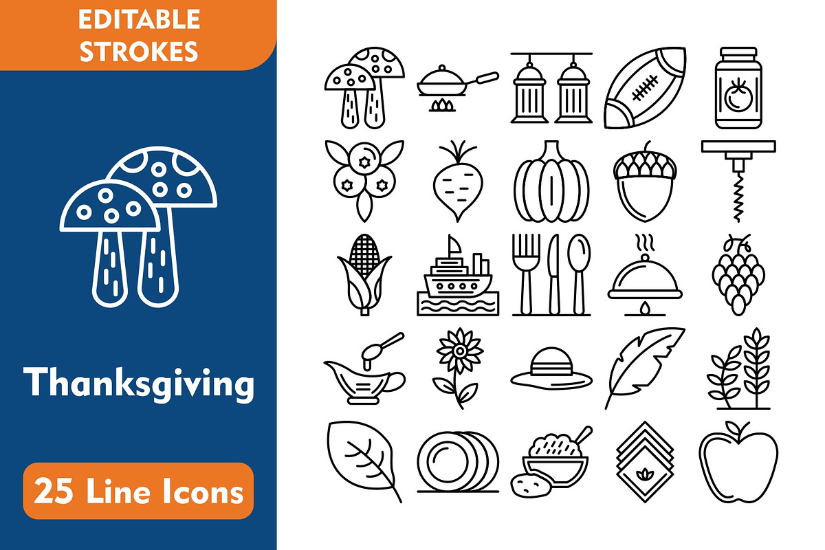 Thanksgiving 25 Line Icons, an Icon by Pexelpy