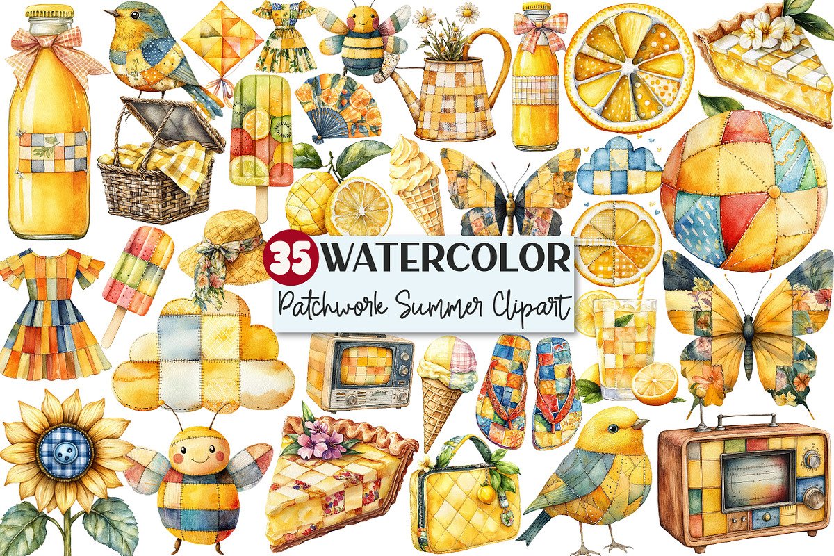 Yellow Patchwork Summer Clipart, an Illustration by Rose Art (Photo 1 of 8)