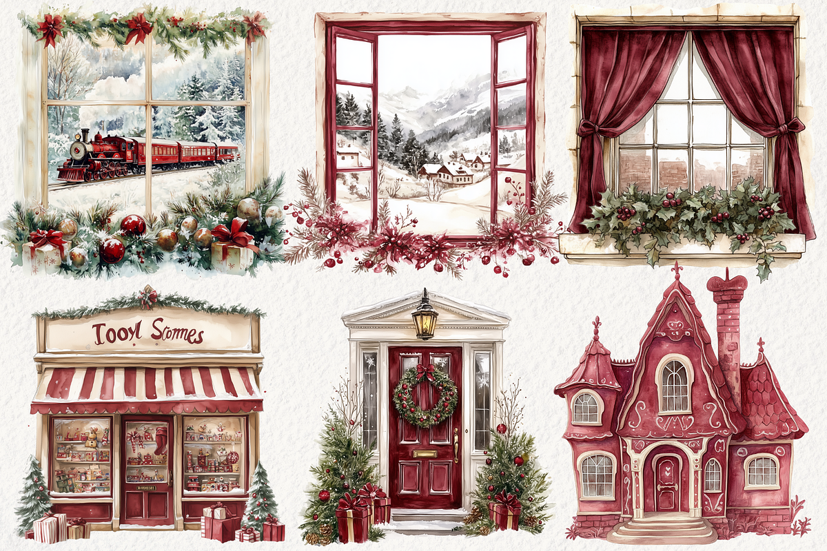Burgundy Christmas Clipart, an Illustration by NadiaTheronArt (Photo 3 of 5)