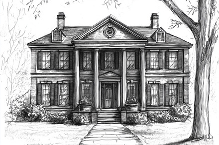 A detailed Georgian house style sketch of a classic two-story house featuring a, an Architecture Photo by Textures & Backgrounds