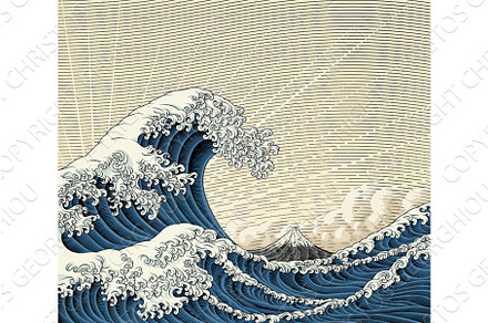 Japanese Great Wave Sea Japan, an Illustration by Christos Georghiou