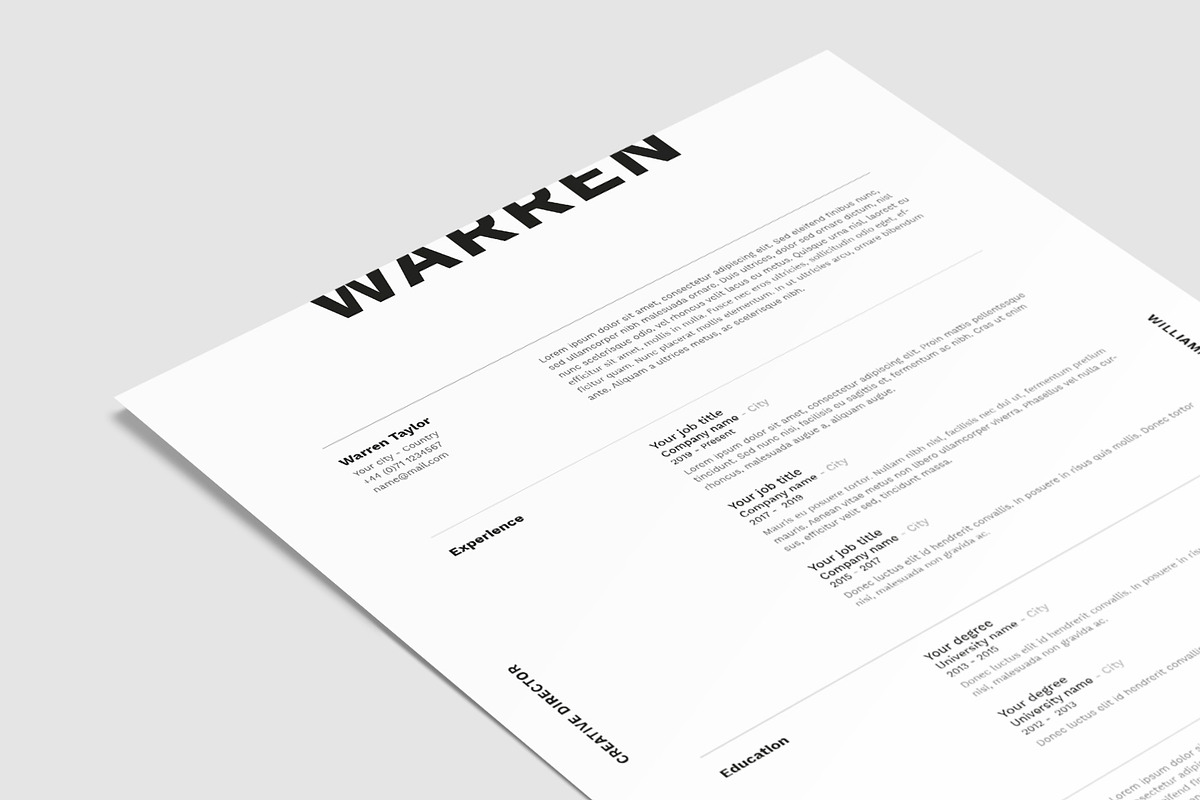 Warren | CV / resume template, a Resume Template by CV house (Photo 2 of 8)