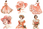 Coral Spring Vintage Woman Clipart, an Illustration by SinaCreation (Thumbnail 4 of 5)