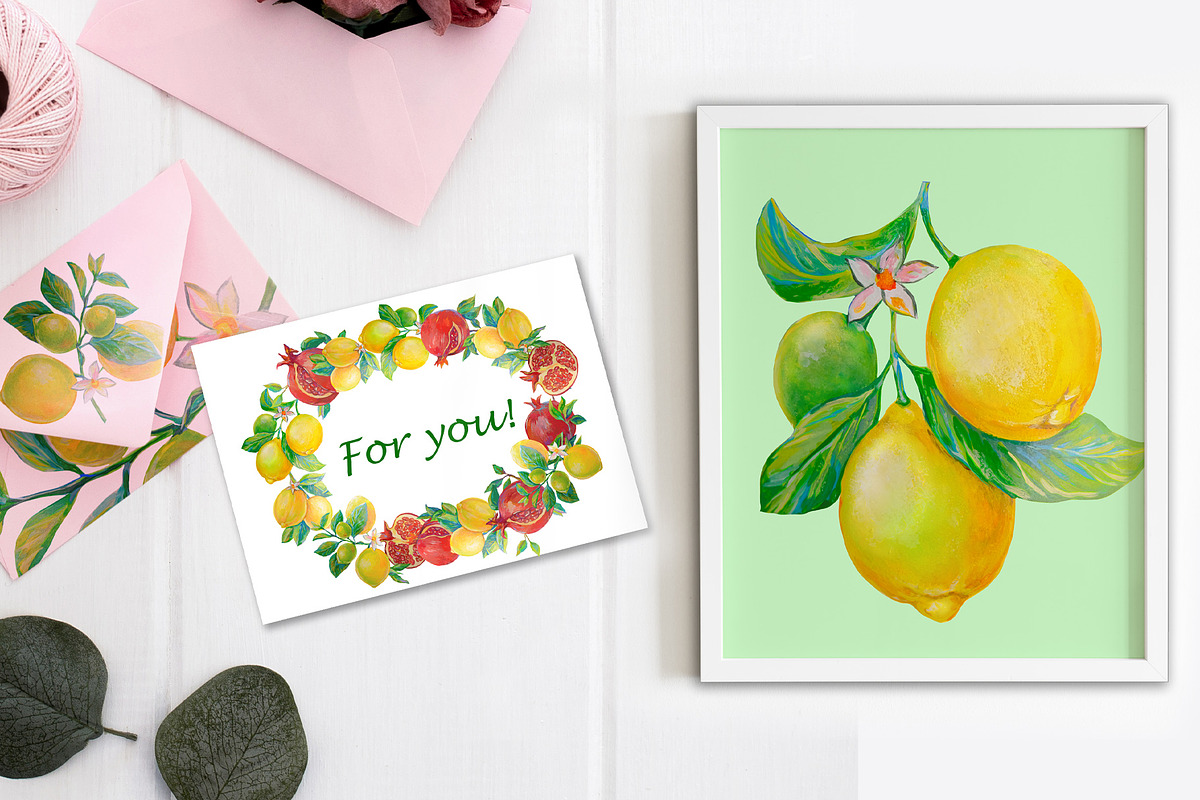 Lemons, Pomegranates elements, frame, an Object Graphic by Alena Lazareva (Photo 7 of 10)