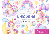 Cute Unicorns Watercolor Collection, an Animal Illustration by CaraulanStore (Thumbnail 1 of 5)