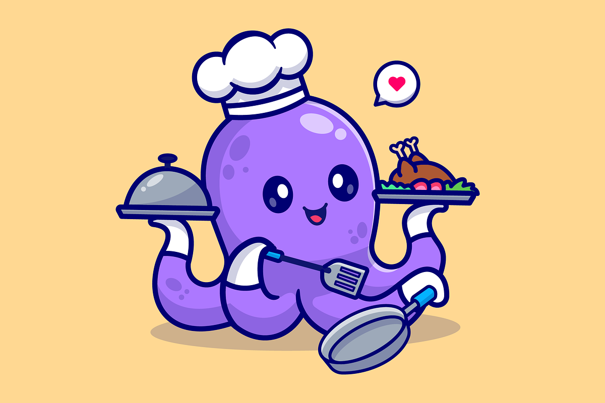 Cute Chef Octopus Serving Food, an Animal Illustration by Catalyst Labs (Photo 3 of 3)