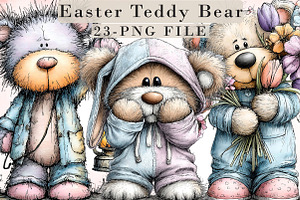 Whimsical Easter Teddy Bear Clipart, an Illustration by Libby Wishes