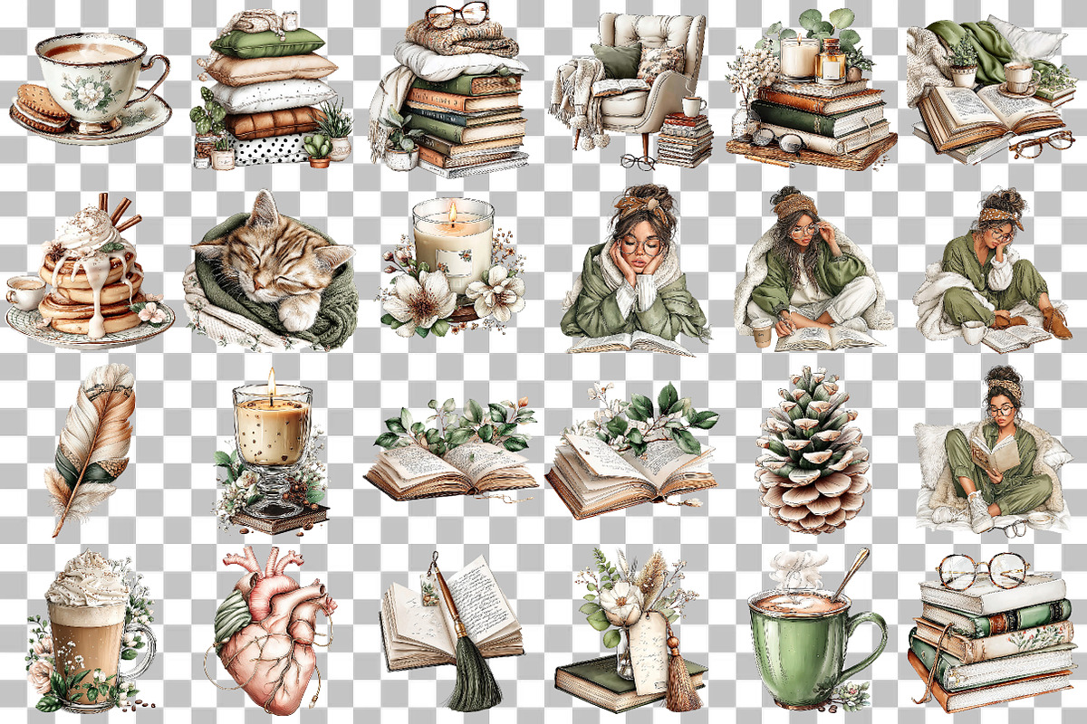 Cozy Reading Watercolor Clipart Set, an Illustration by DreamCafeArt (Photo 3 of 6)
