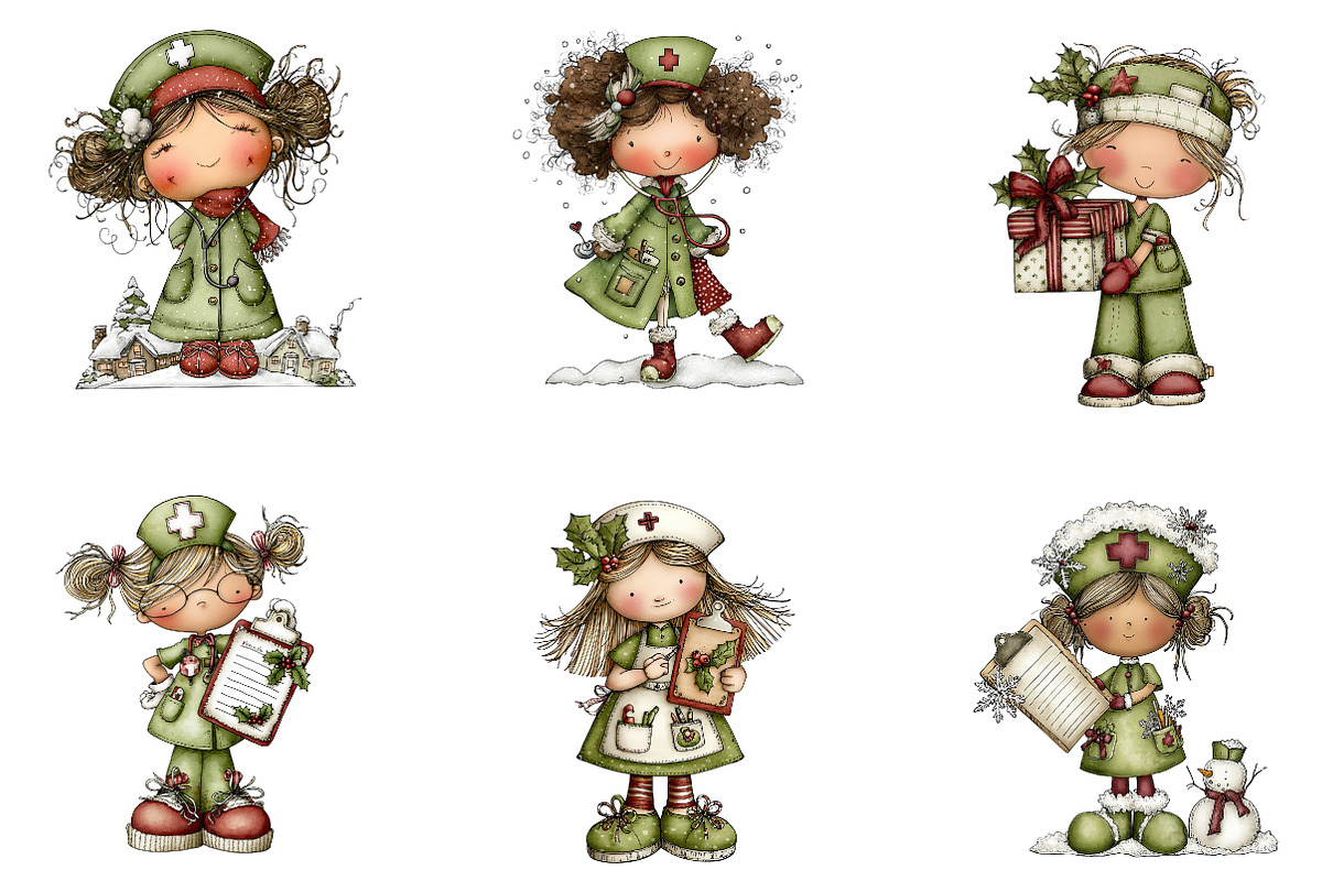 Whimsical Christmas nurse clipart, an Illustration by CreationArt (Photo 3 of 5)