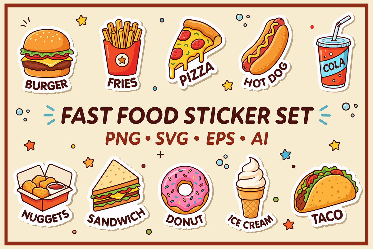 Cartoon Fast Food Stickers Clipart, a Food Illustration by Mad Max Shop (Photo 1 of 3)