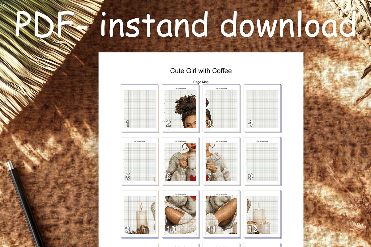 Girl with Coffee Cross Stitch PDF, a Templates & Theme by LeCoqDesign (Photo 5 of 6)