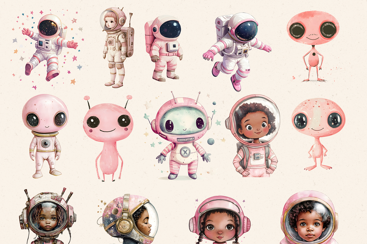 Pink Outer Space Clipart Pack, a Person Illustration by Daring Digies (Photo 6 of 10)