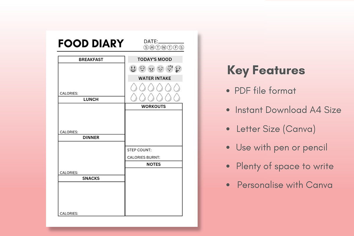 Daily Food Diary Canva Printable, a Templates & Theme by Creative Corner (Photo 2 of 4)