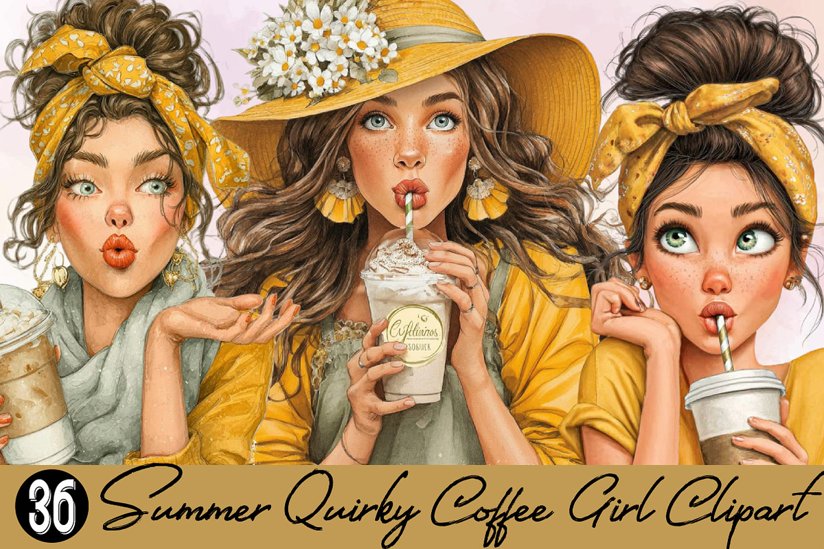 Summer Quirky Coffee Girl Clipart Bu, an Illustration by SVGArt (Photo 1 of 9)