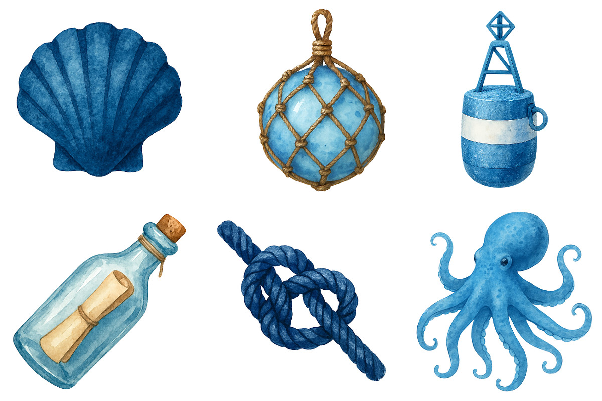 Watercolor Blue Nautical Collection, an Illustration by Watercolor design (Photo 3 of 4)
