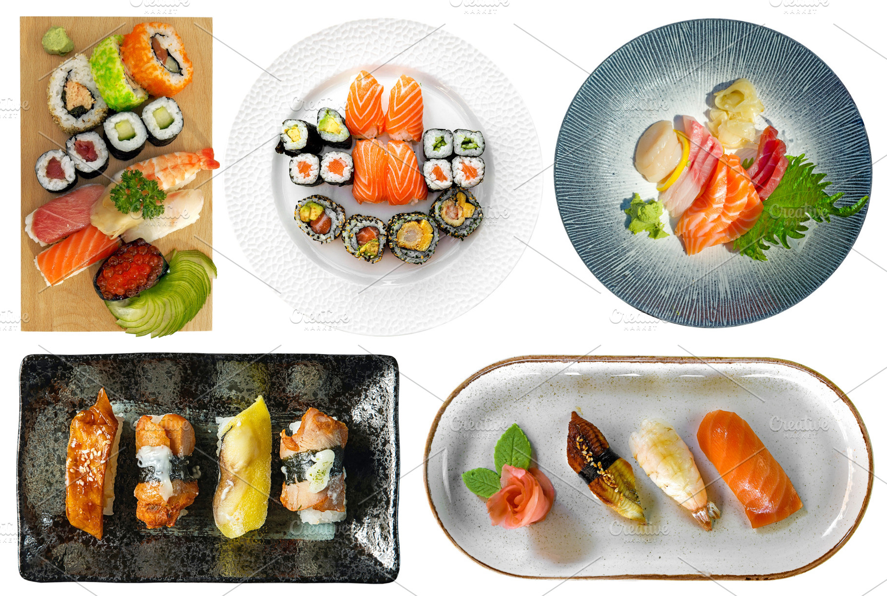 Sushi and sashimi set isolated, a Food & Drink Photo by BOOCYS
