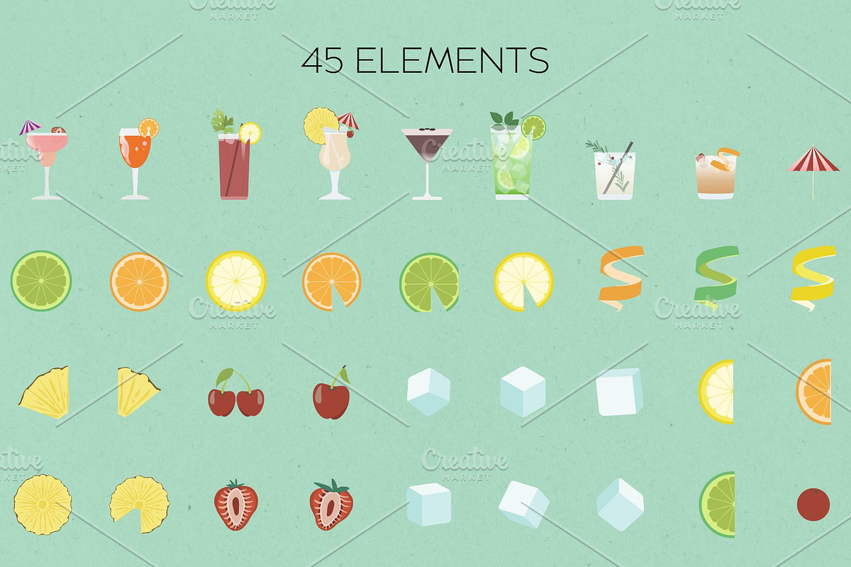 Cocktail Bar - Drinks & Garnish Set, a Food Illustration by K/O Design (Photo 2 of 7)