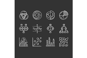 Diagrams Chalk Icons Set