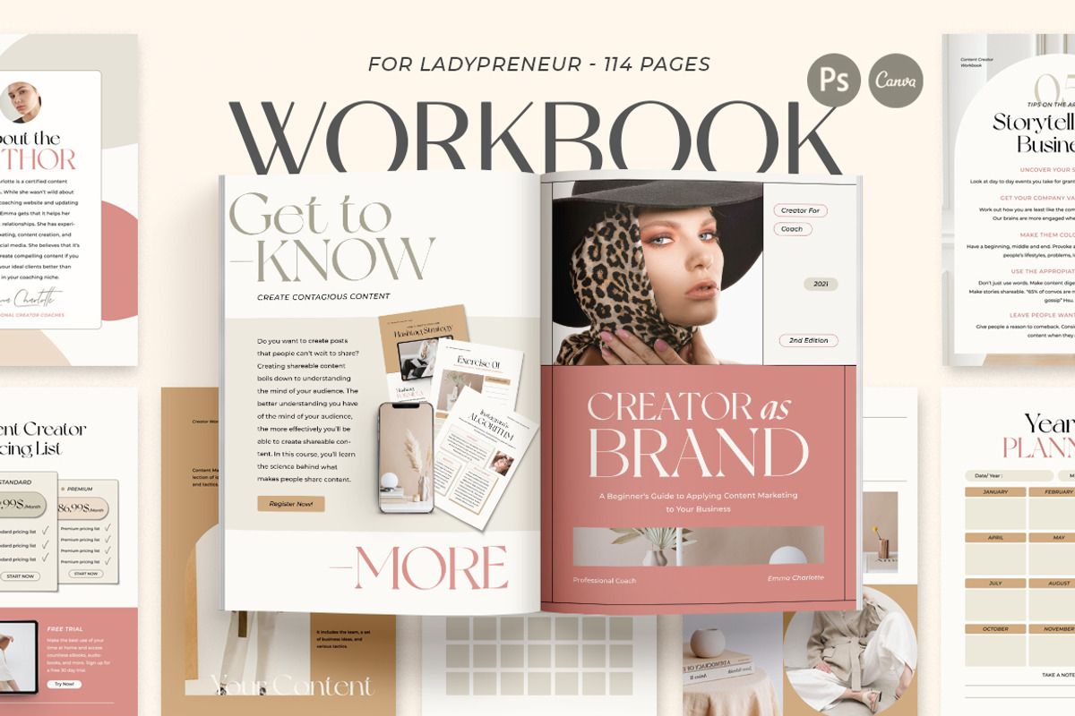 Workbook Ladypreneur Coach CANVA PS, a Magazine Template by Eviory (Photo 1 of 32)