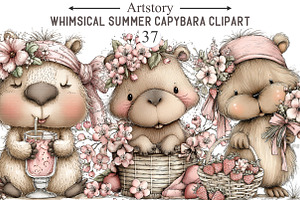 Whimsical Summer Capybara Clipart, an Illustration by designcity5