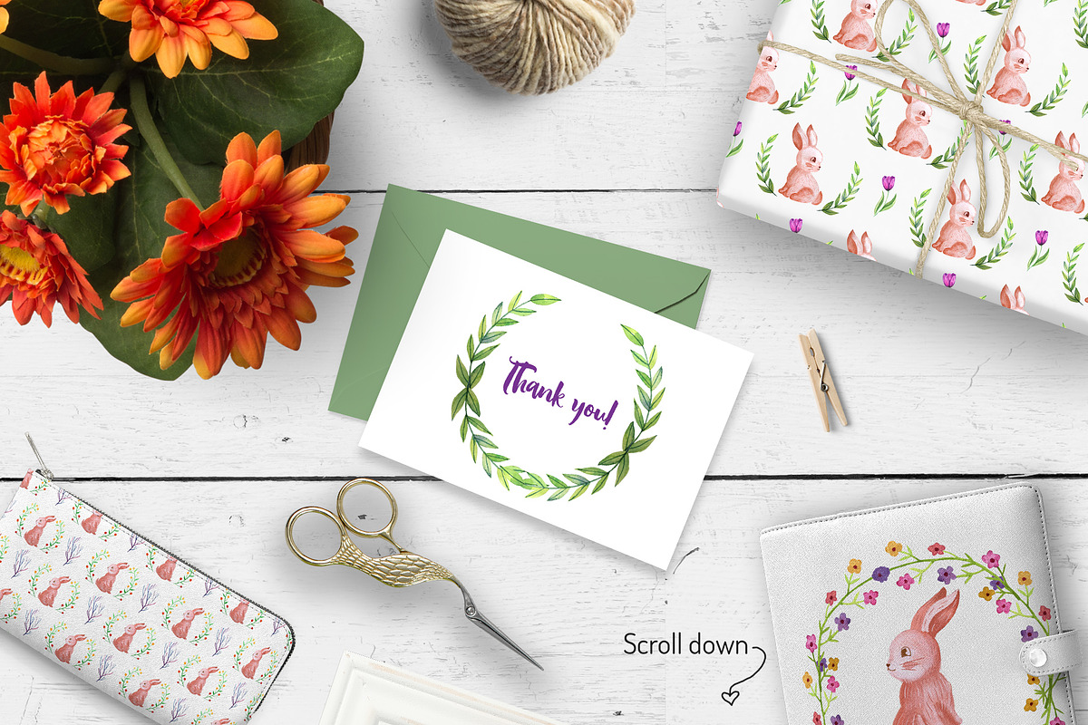 Watercolow rabbit and Floral set, an Animal Illustration by Olesya Agudova (Photo 6 of 7)