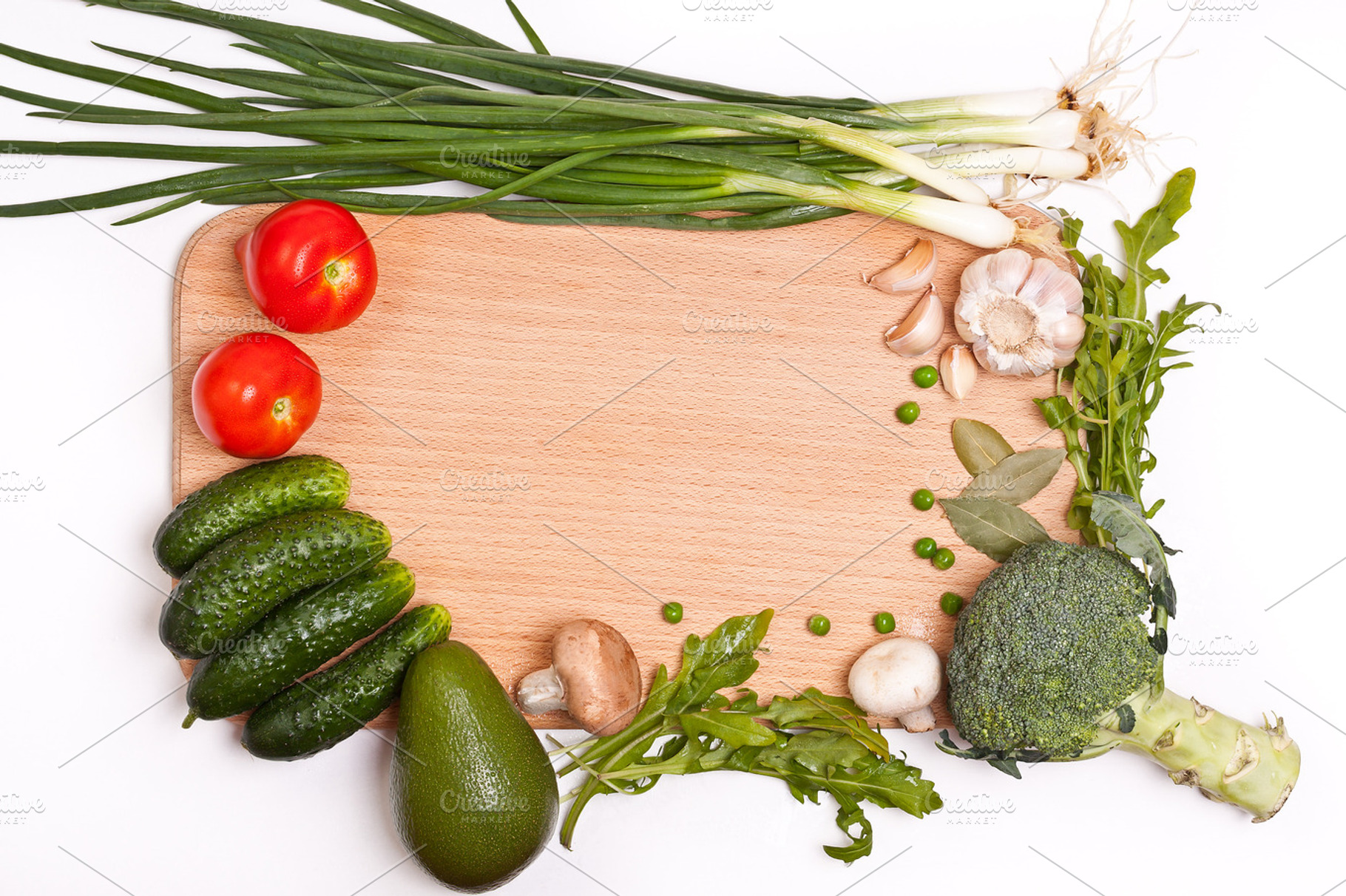Vegetables frame featuring assorted, avocado, and board