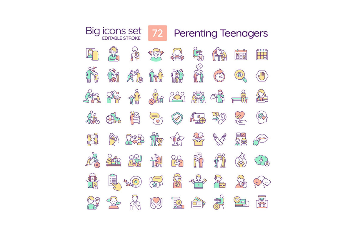 Parenting teenagers RGB color icons, an Outline Icon by IMG Visuals