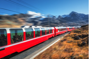 High speed red train is moving in, a Transportation Photo by den-belitsky