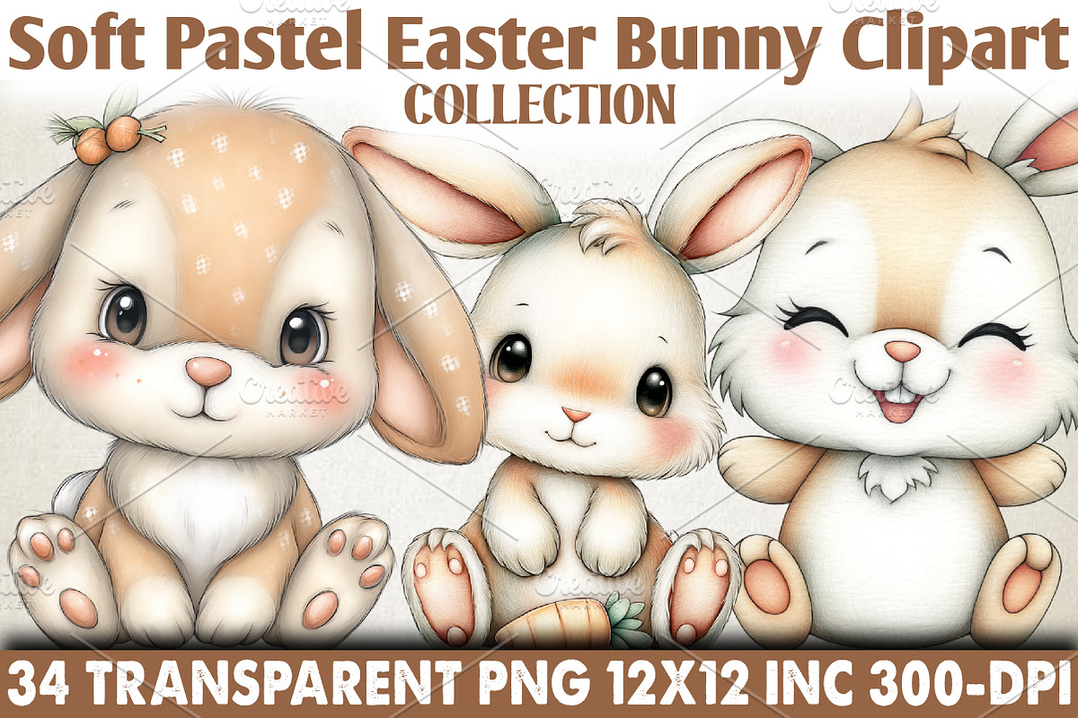 Soft Pastel Easter Bunny Clipart Set, an Animal Illustration by RobertsArt (Photo 1 of 6)