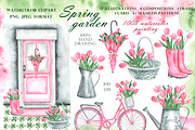 Pink tulips watercolor set. Flowers, an Illustration by SabinaWatercolorArt (Thumbnail 1 of 14)