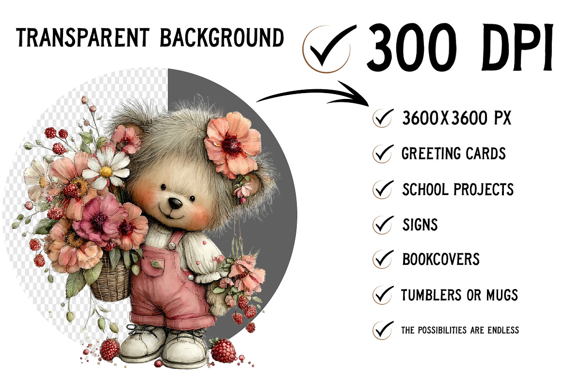 Whimsical Summer Teddy Bear Clipart, an Illustration by Craft Nest (Photo 2 of 12)