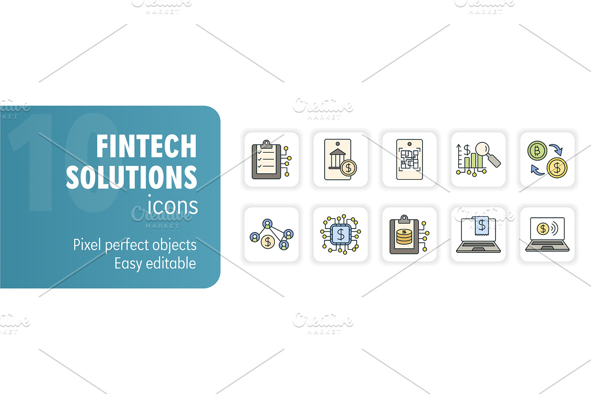 Fintech solutions icon set, a Technology Illustration by Aimagenarium@gmail.com