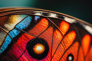 Close up of vibrant butterfly wing displaying intricate patterns and bright col, an Animal Photo by AlyaAnd