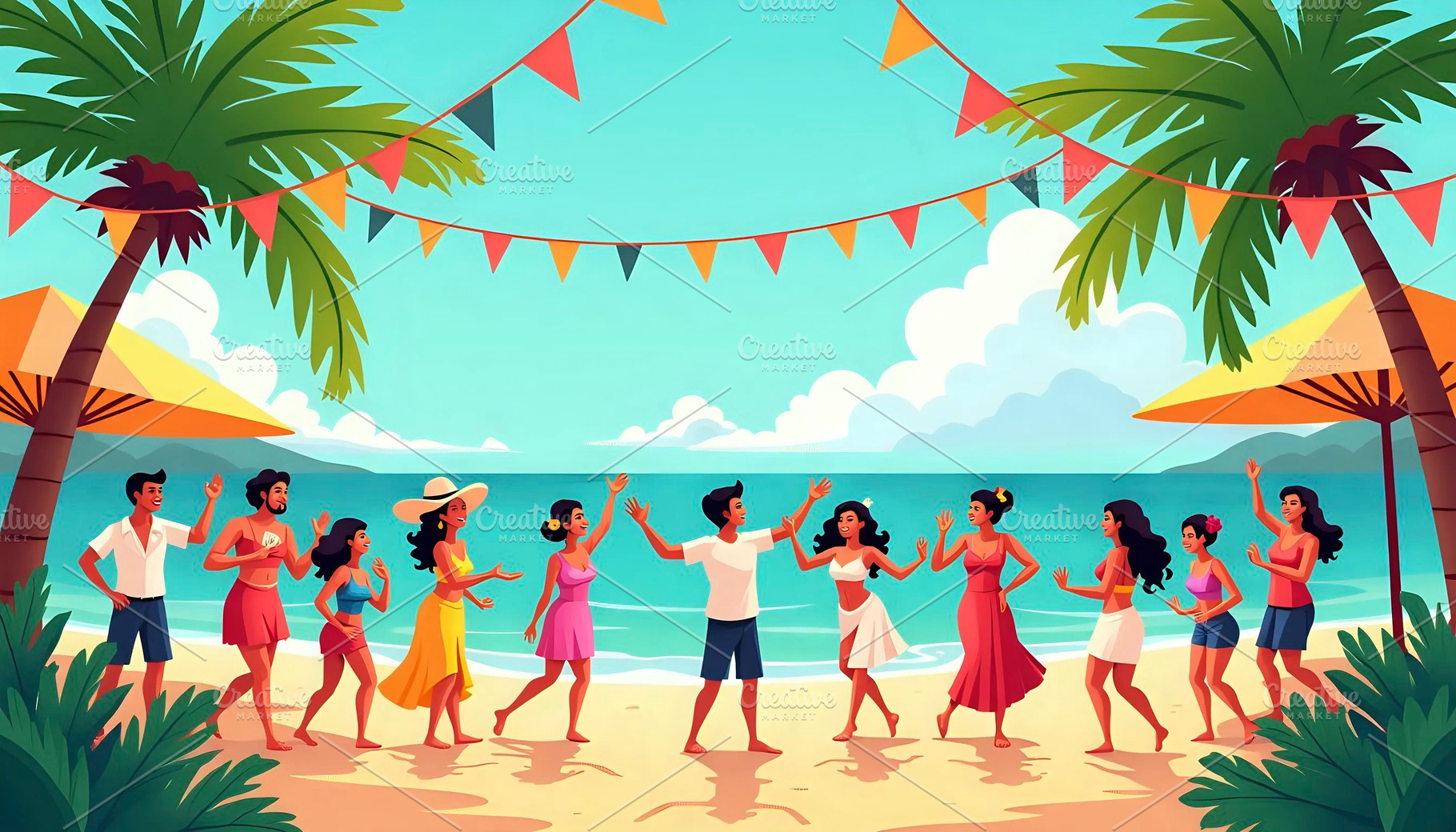 Design a joyful tropical island fest, a Photo by LOGOCREATIVE