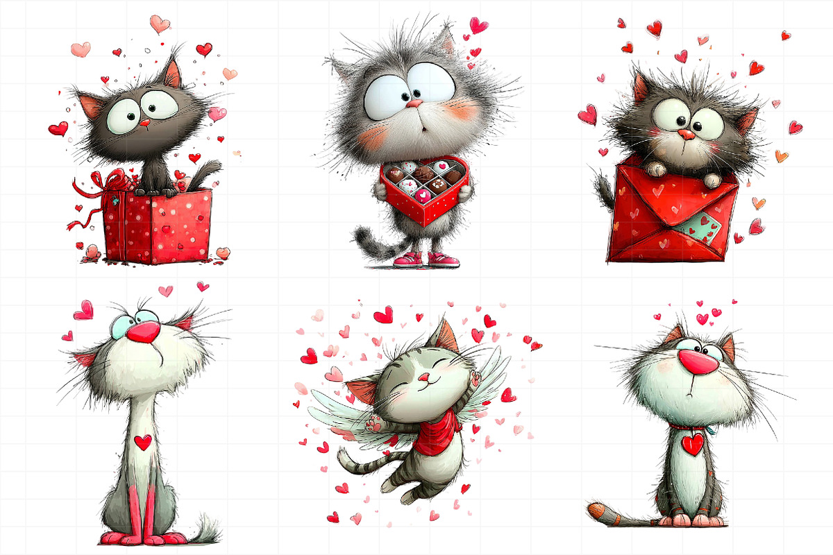Whimsical Cats Valentines Day Clipar, an Illustration by Daily.Designs (Photo 4 of 8)