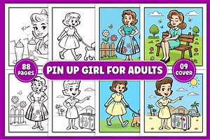 Pin Up Girl Coloring Pages for Adult, a Decorative Illustration by Ink Gallery