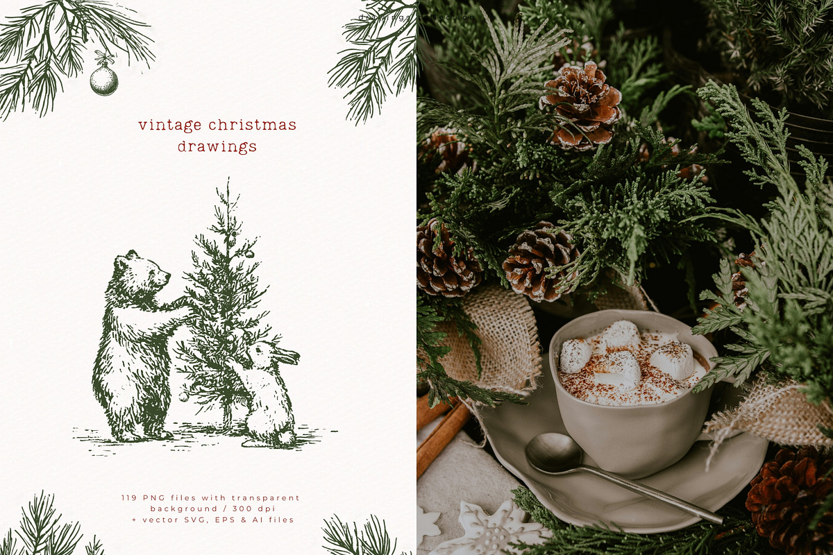 Vintage Christmas Drawings, a Seasonal Illustration by PeDe Designs (Photo 4 of 12)
