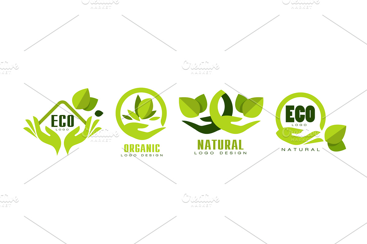 Bright Green Eco Label and Organic, an Object Illustration by TopVectors