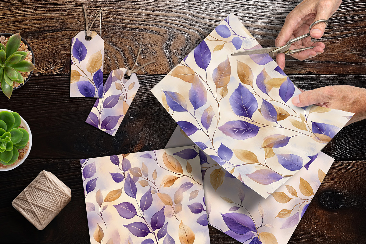 Elegant Purple Leaves Digital Paper, a Background Graphic by V Design Creator (Photo 4 of 12)