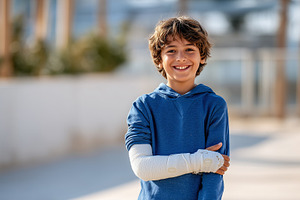 Smiling young boy with an arm cast, a Health & Medical Photo by MistyDay