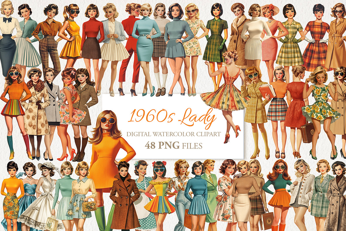 1960s Lady Clipart 48 PNG, a Person Illustration by EleSArtDesign (Photo 1 of 4)
