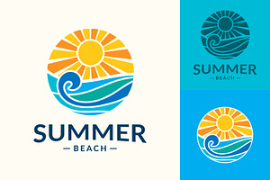 Summer beach logo with sun and wave, a Branding & Logo Template by Saba Vector